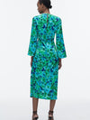 Green Floral Print Ruched Dress