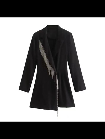 Black Rhinestone Tassel Blazer Dress