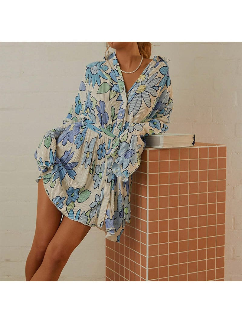 Floral Print Pleated Dress