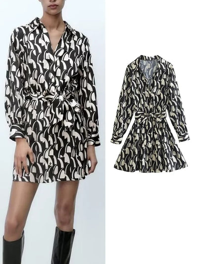 Black & White Satin Print Dress