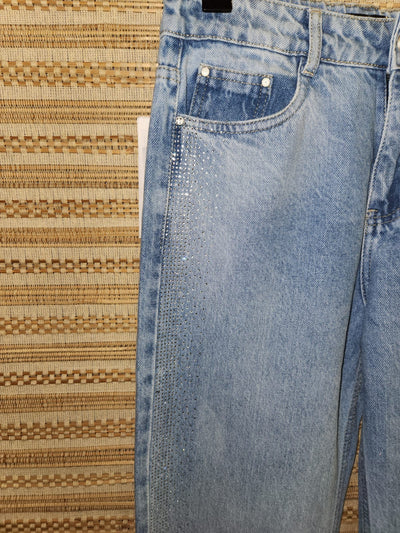 Blue High Waist Wide Leg Denim Pants