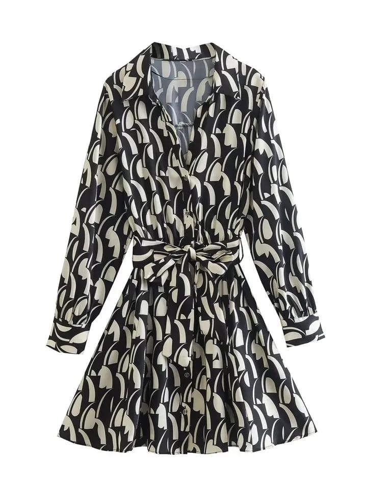 Black & White Satin Print Dress