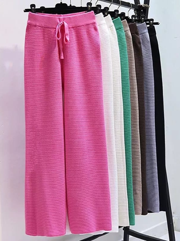 Soft Woolen Elastic Waist Palazzo Pants