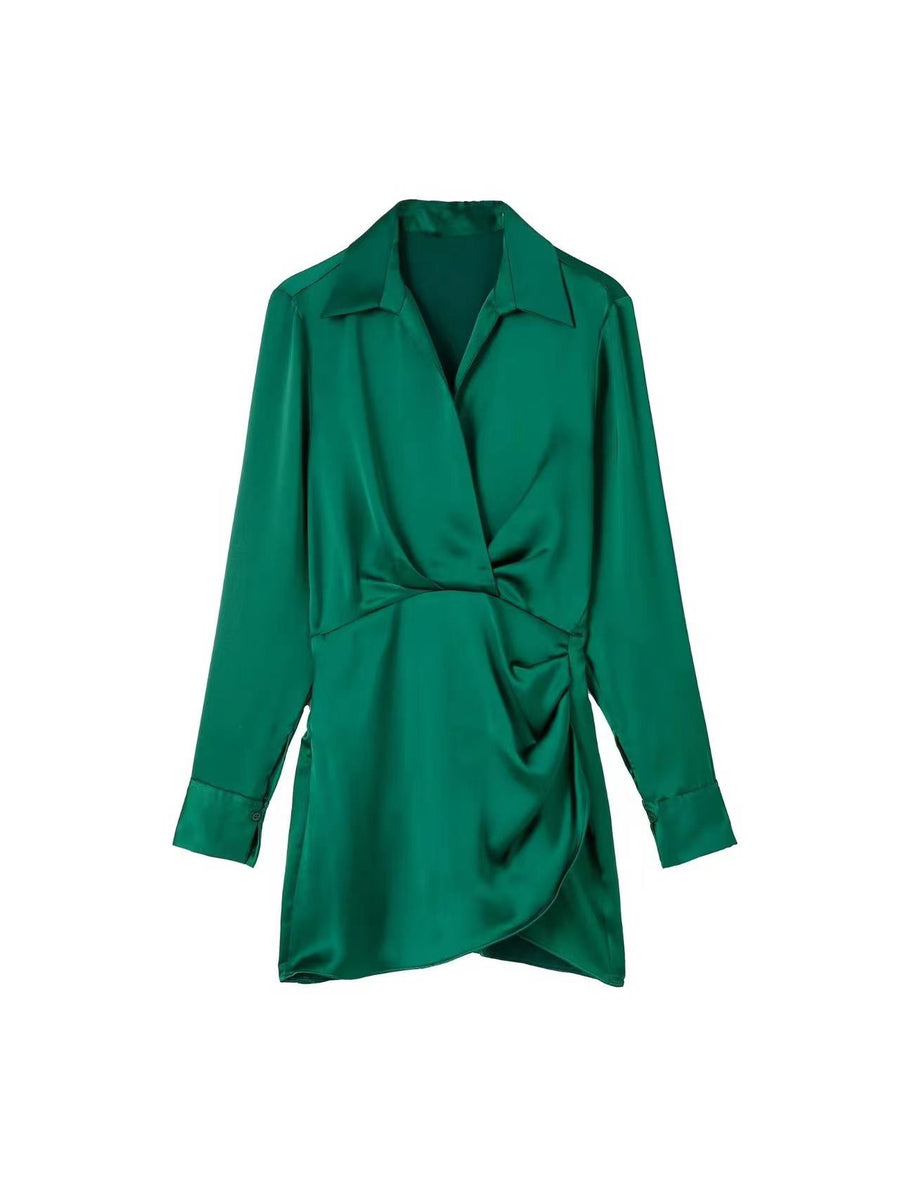 Emerald Green Satin Short Dress