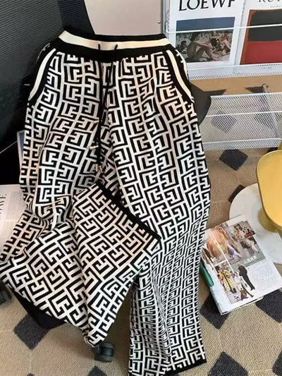 Print Soft Woolen Elastic Waist Palazzo Pants