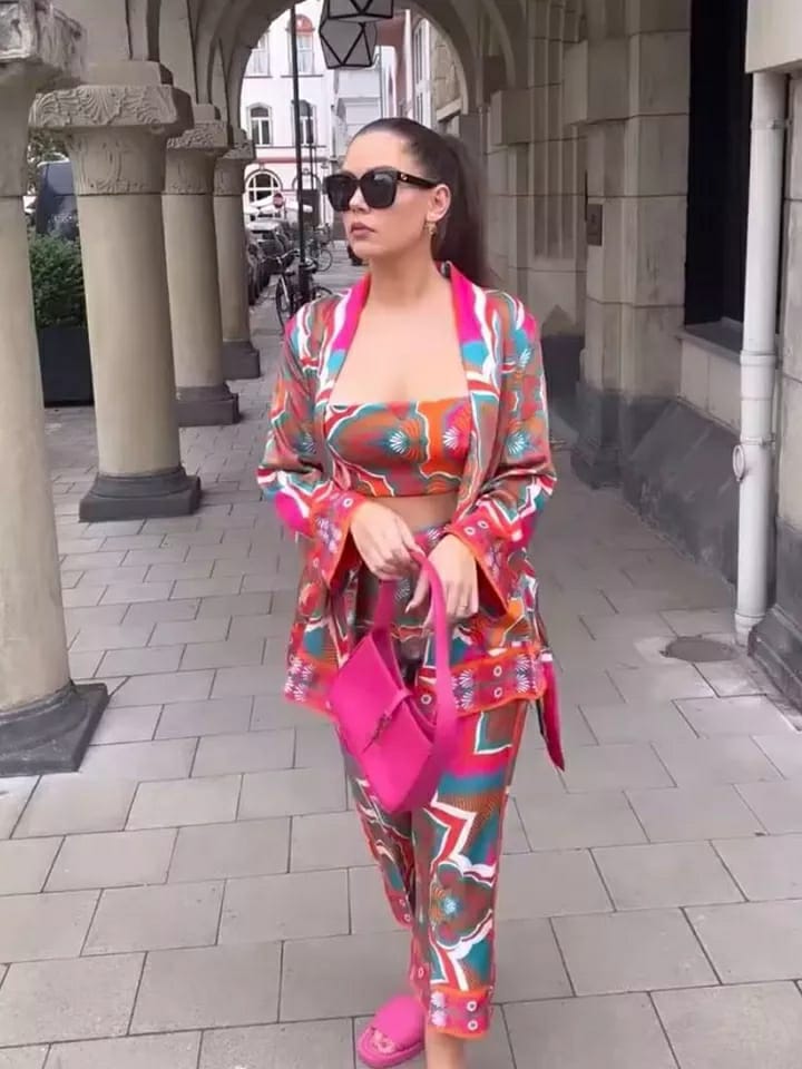 3 Piece Kimono Crop Top & Pants Set