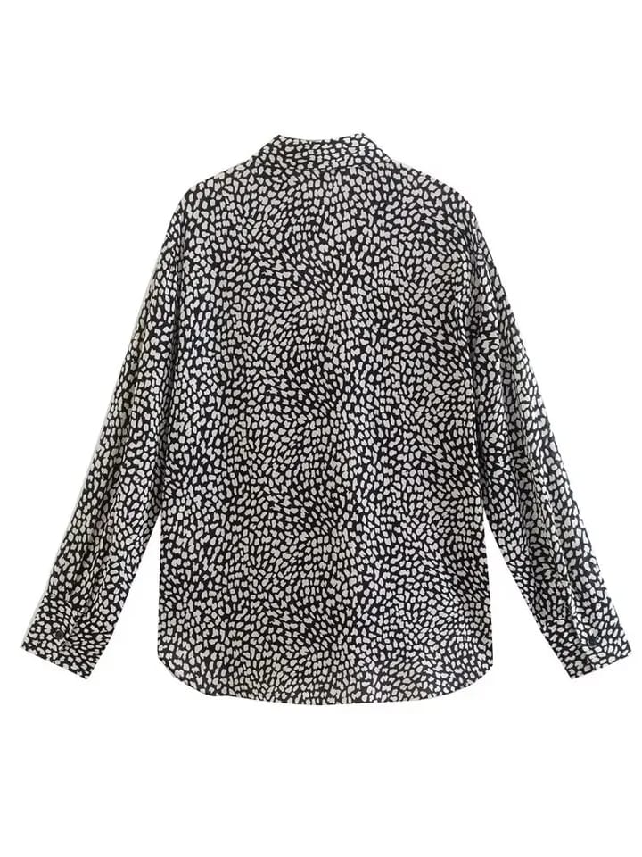 Black & White Satin Pockets Printed Shirt