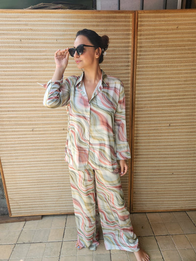 Loose Fit Tie & Dye Satin Print Coord Set