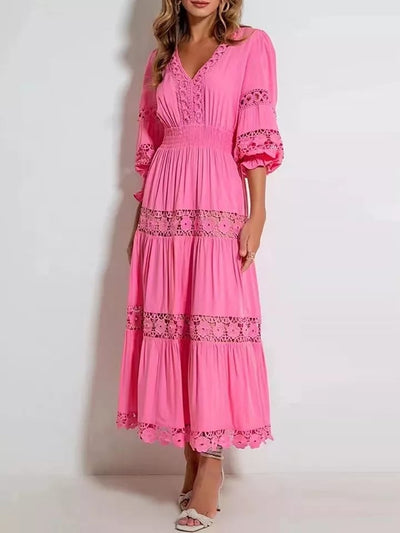 Lantern Sleeves Patchwork Lace Maxi Dress