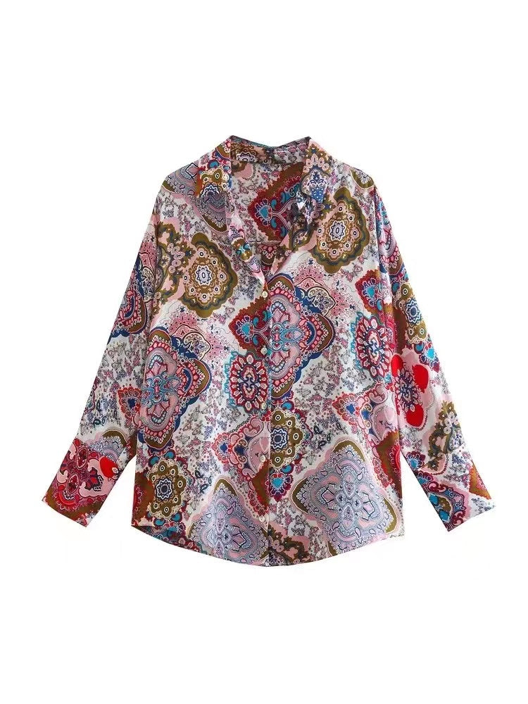 Abstract Print Satin Shirt