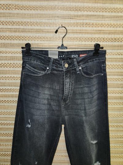 Black High Waist Wide Leg Distressed Denim Pants