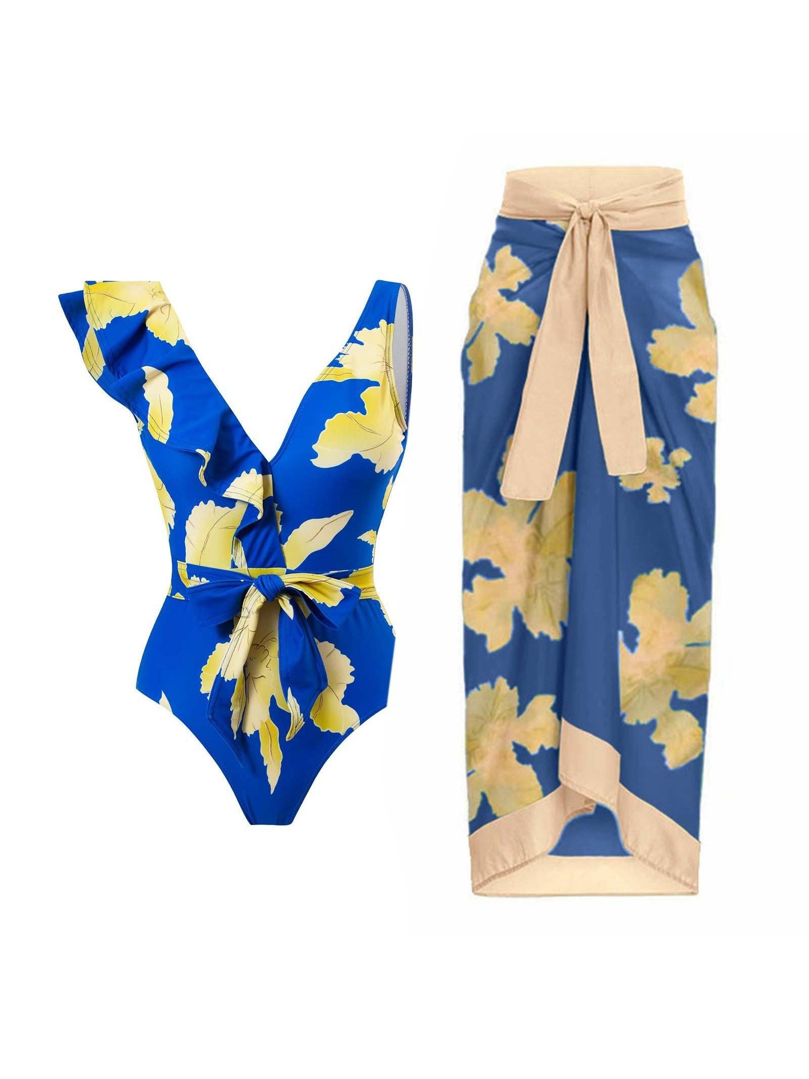 Floral Print Bikini Set with Skirt