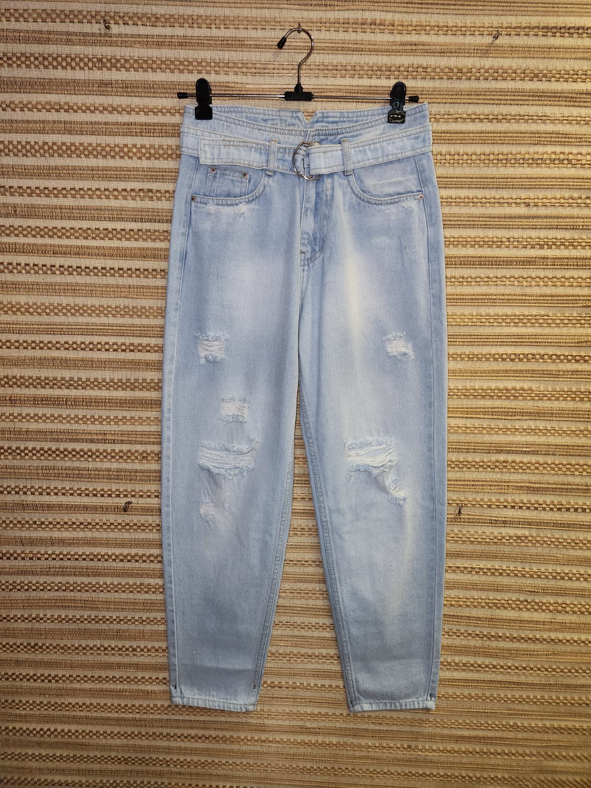 Blue Belted High Waist Denim Pants
