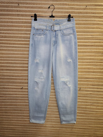Blue Belted High Waist Denim Pants
