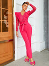 Red Embroidery Ruffle Lace Tulle Fishnet Belted Jumpsuit