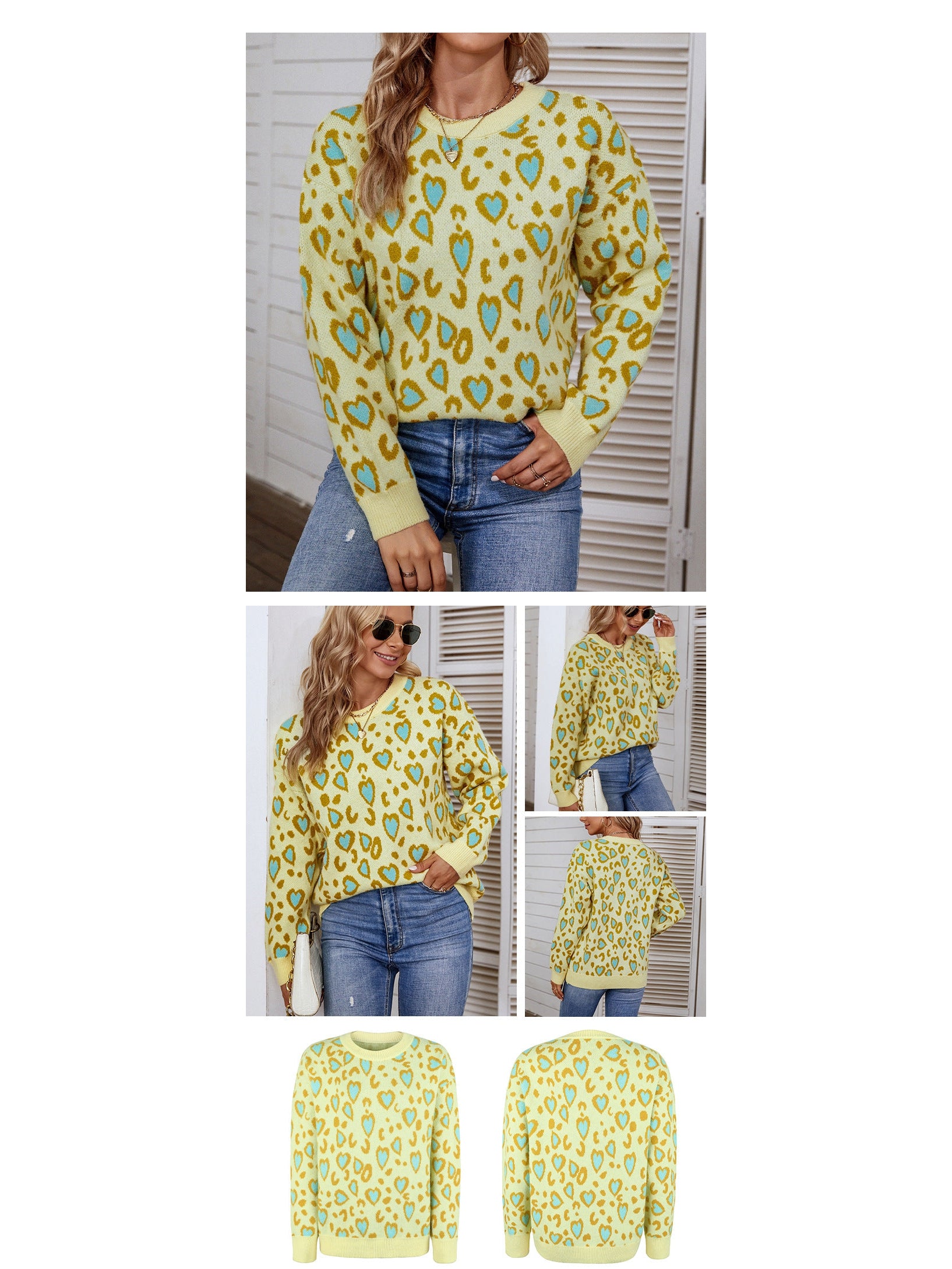 Heart Shape Love Sweater Crew Neck Pullover Sweater