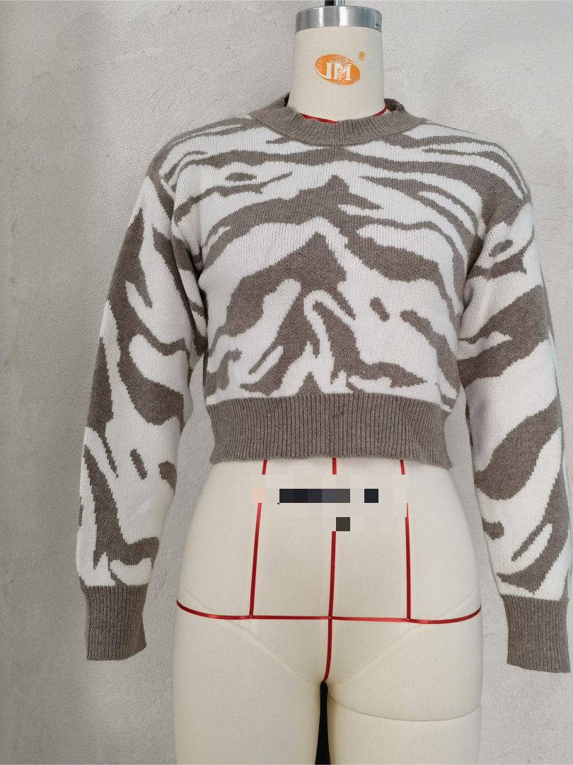 Tiger Print Long Sleeves Cropped Sweater