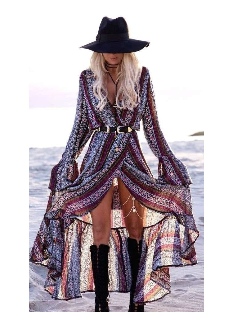 Bohemian Print Lace Beach Dress