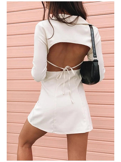 A-line Solid Backless V-neck Full Sleeves Dress