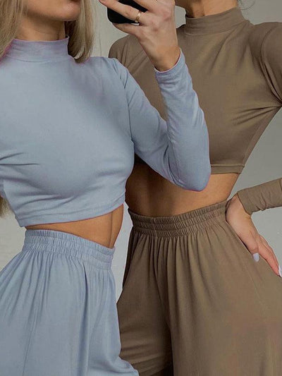 Long Sleeve Turtleneck Crop Top and High Waist Pant - SR Store