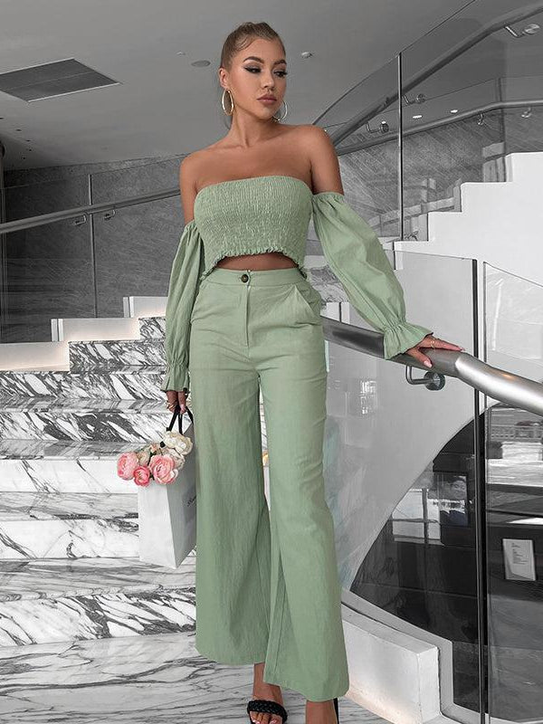 Ruffles Blouse and Wide Leg Pants Co-Ord Set