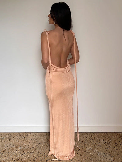 Shoulder Backless Maxi Dress Women Gown Summer Back Strap Sleeveless | eBay