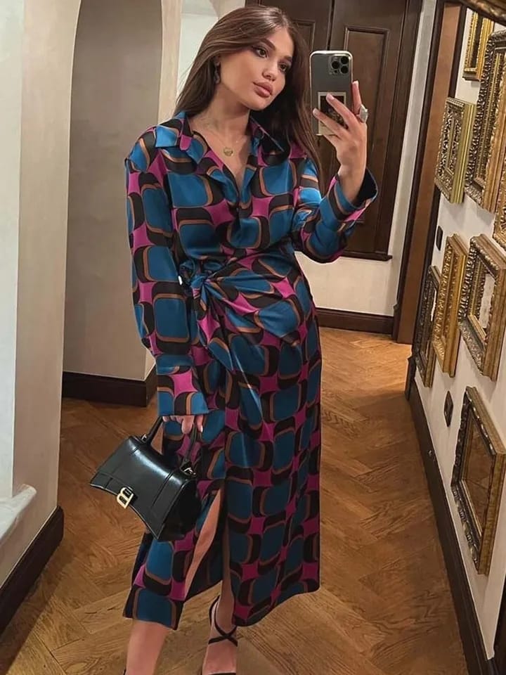 Geometric Print Wrap Dress