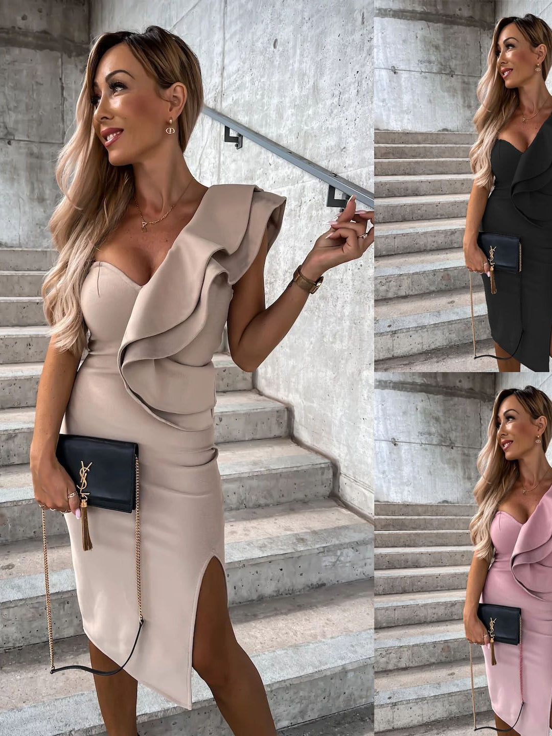 One Shoulder Ruffles Dress