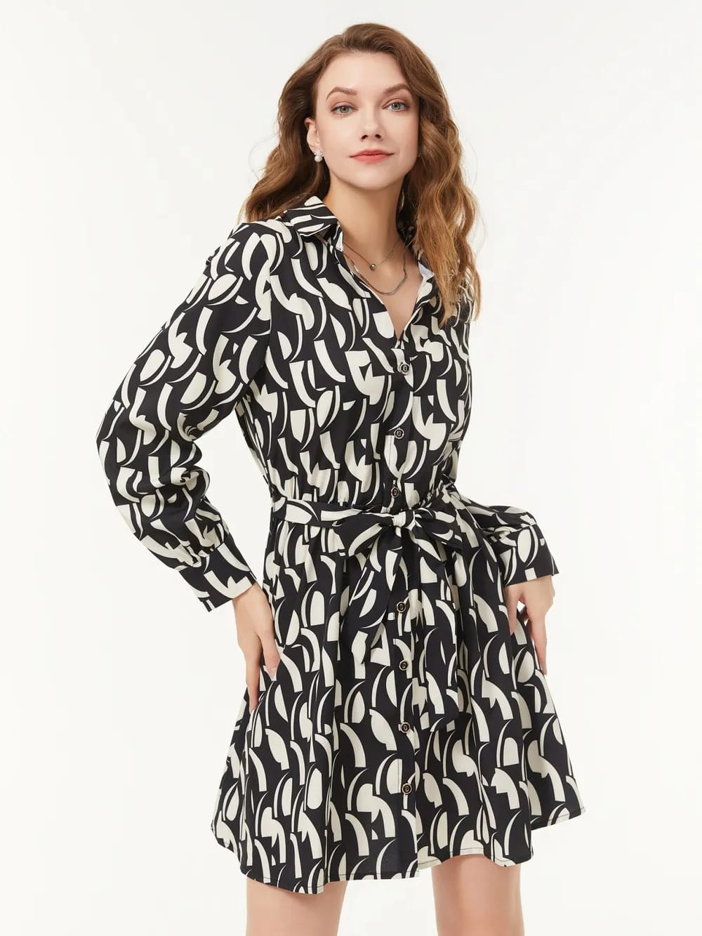 Black & White Satin Print Dress