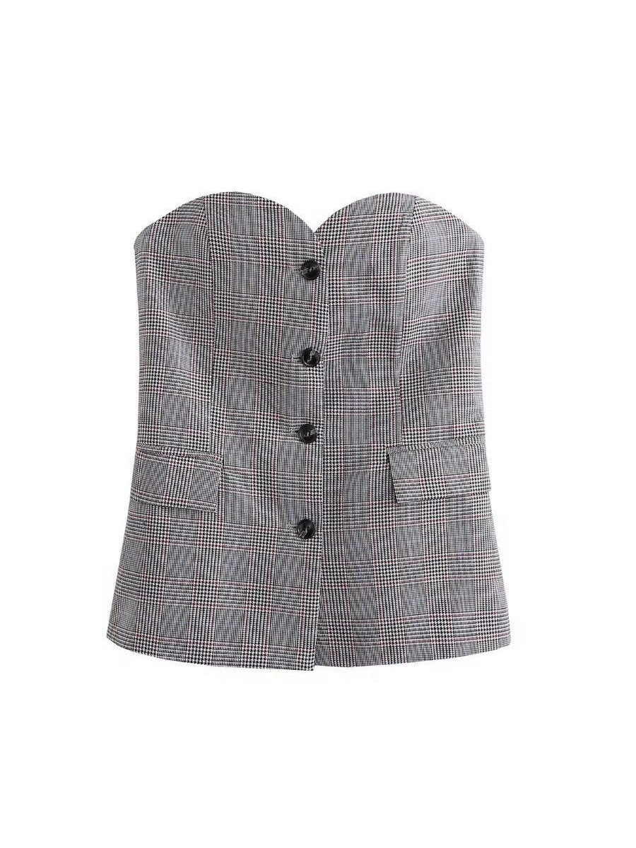 Plaid Print Bustier Top
