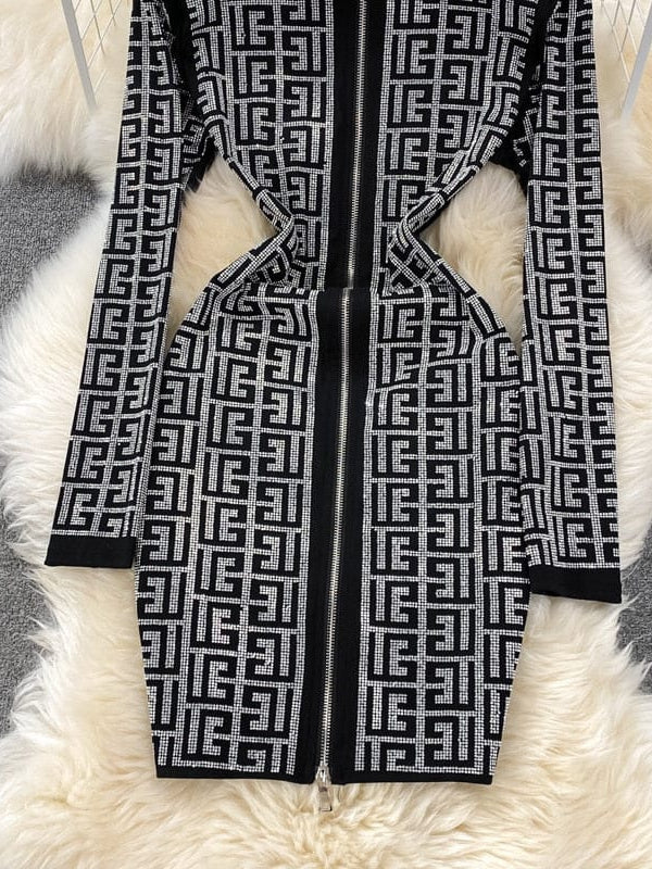 Print Rhinestone Chain Dress