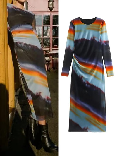 Mesh Sleeves Long Dress