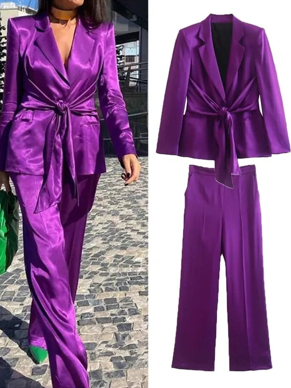Purple Satin Blazer & pants Coors Set