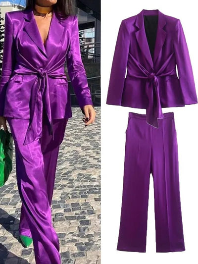 Purple Satin Blazer & pants Coors Set
