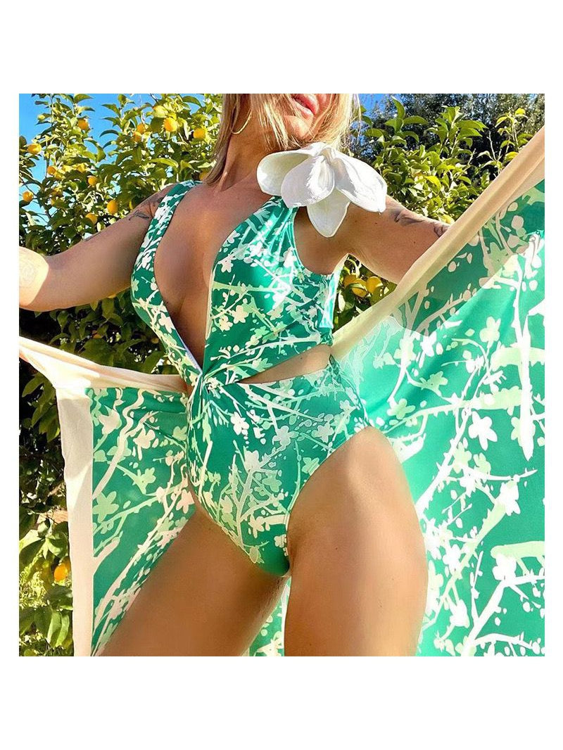 Applique Flower Patch Bikini Set with Skirt