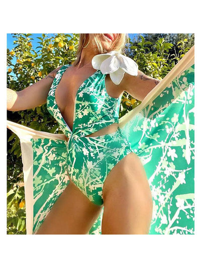 Applique Flower Patch Bikini Set with Skirt