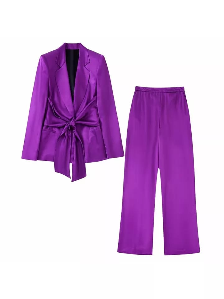 Purple Satin Blazer & pants Coors Set