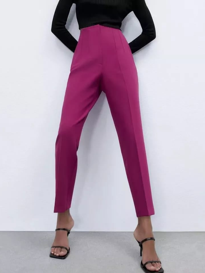 Burgundy High Waist Ankle Length Pants