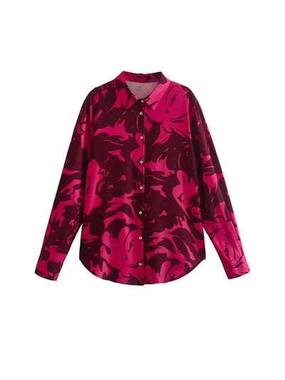 Red Paint Print Satin Shirt