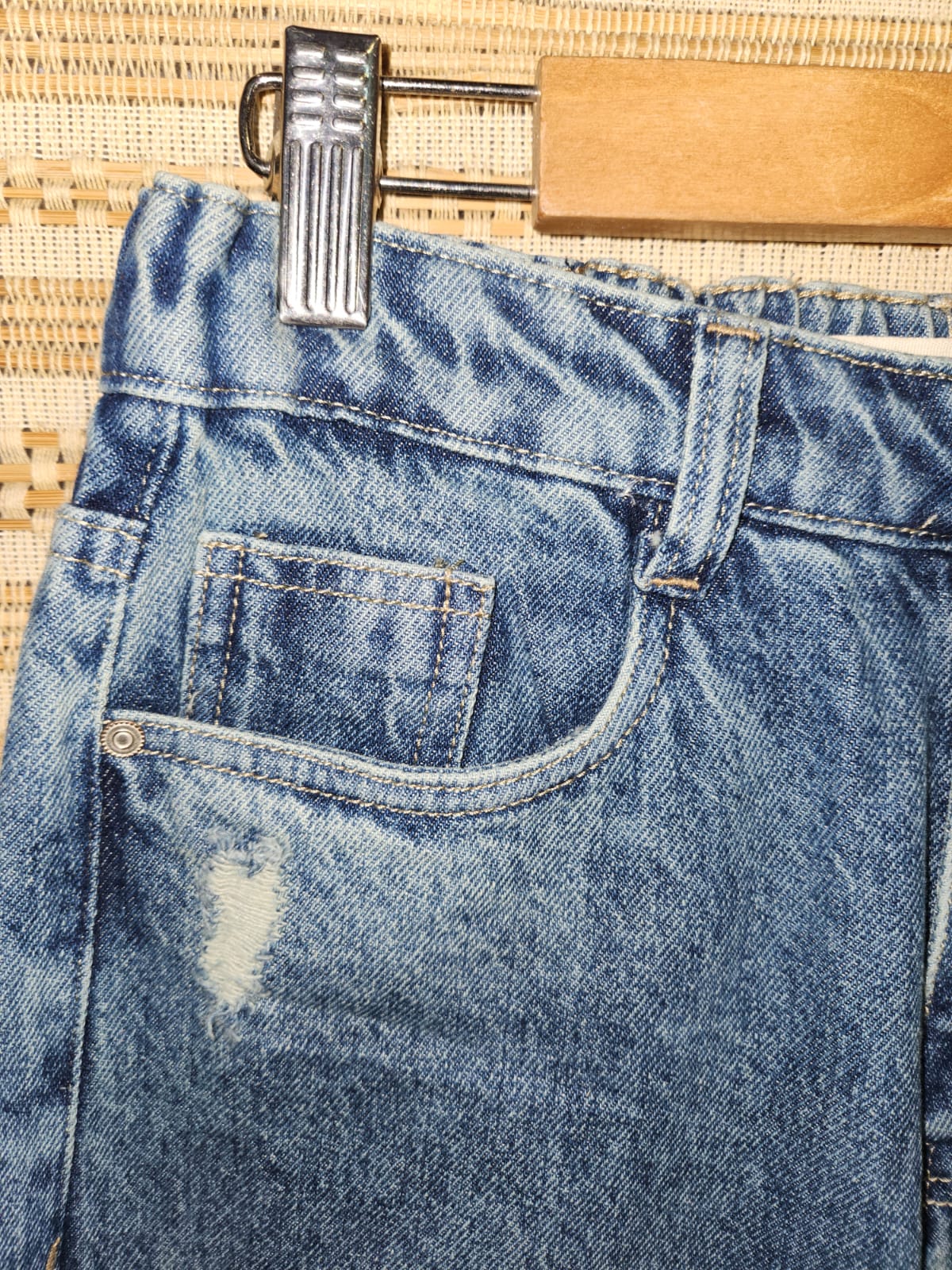 Blue Distressed High Waist Wide Leg Denim Pants