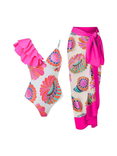 Floral Print Bikini Set with Skirt