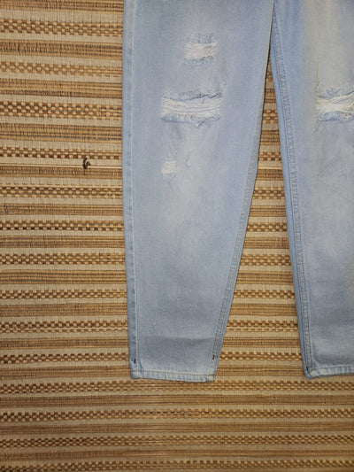 Blue Belted High Waist Denim Pants