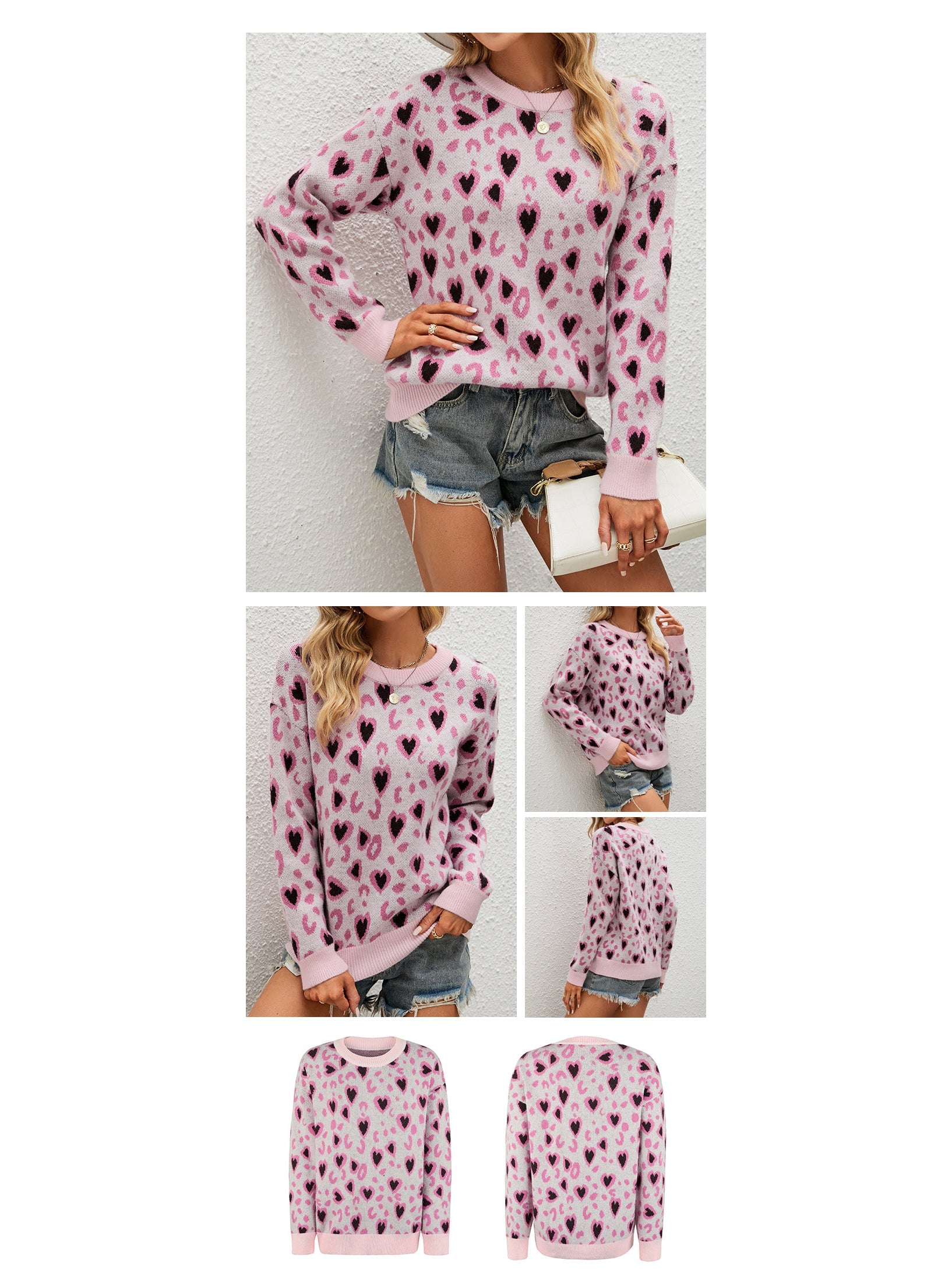 Heart Shape Love Sweater Crew Neck Pullover Sweater