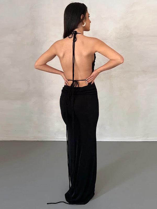 Black Cowl Neck Backless Maxi Dress