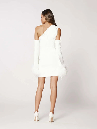 One Shoulder Feather Sleeves Short Dress