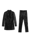 Black Sequins Blazer & Pants Coord Set