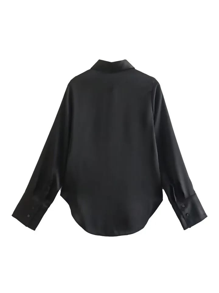 Black & White Plain Satin Shirt