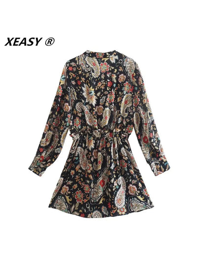 Floral Print Short Dress with Belt