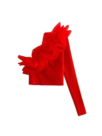 One Shoulder Ruffles Crop Top