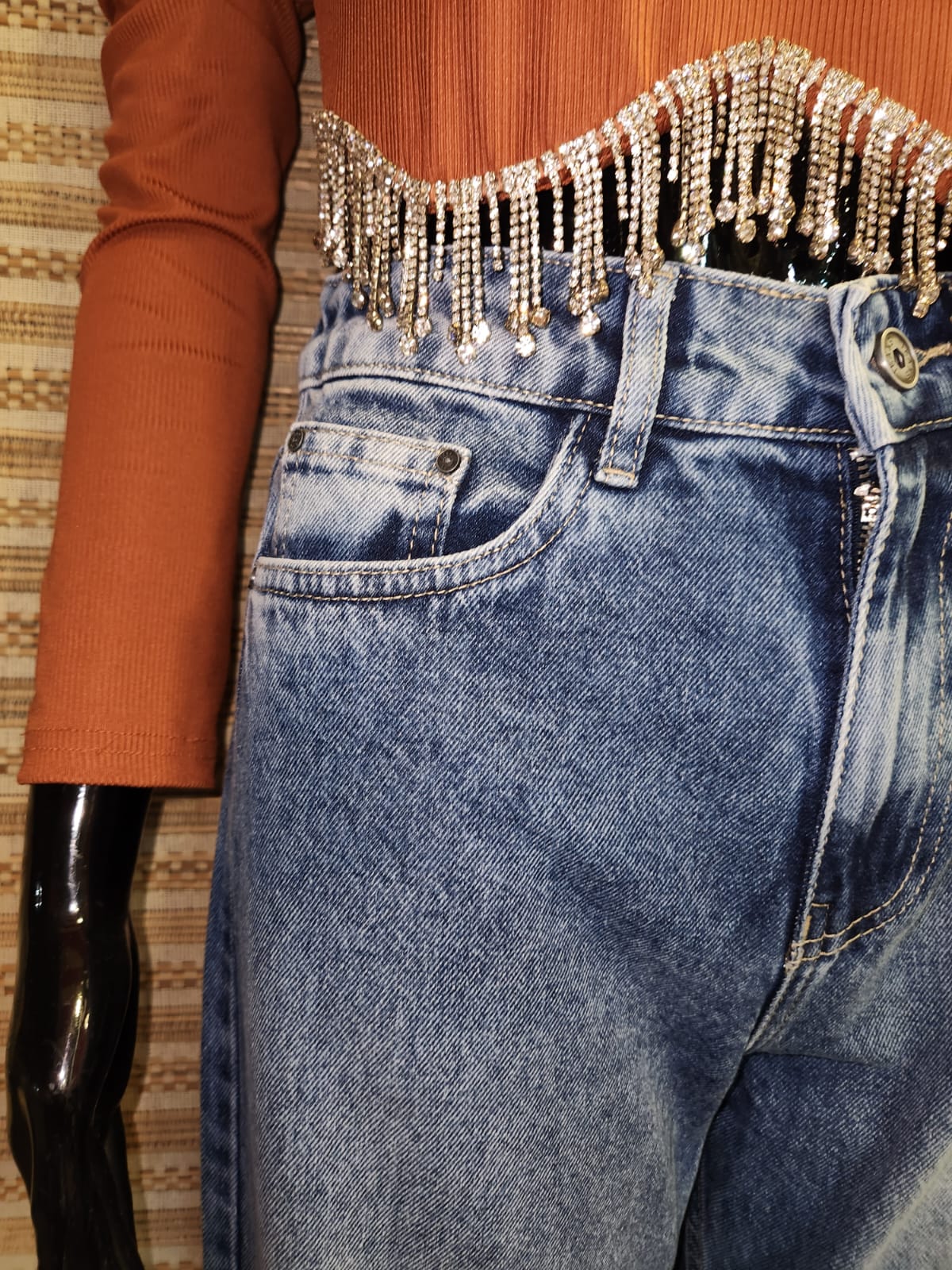 Blue High Waist Wide Leg Distressed Denim Pants